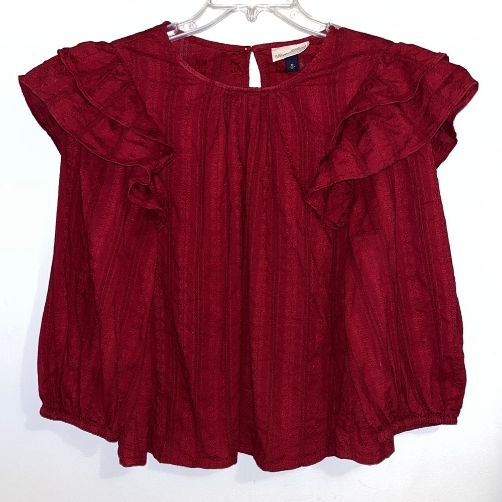 Universal Thread Ruffle Shoulder Holiday Red Blouse